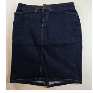 Chaps Denim Skirt Womens 6 Dark Wash Pencil Straight Belted D-Ring Stretch Skirt